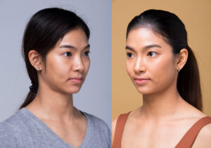 Asian Woman Before After Applying Make Up Hair